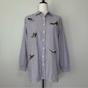 Bobbie Brooks Shoe Appliques Purple White Striped Button Down Shirt